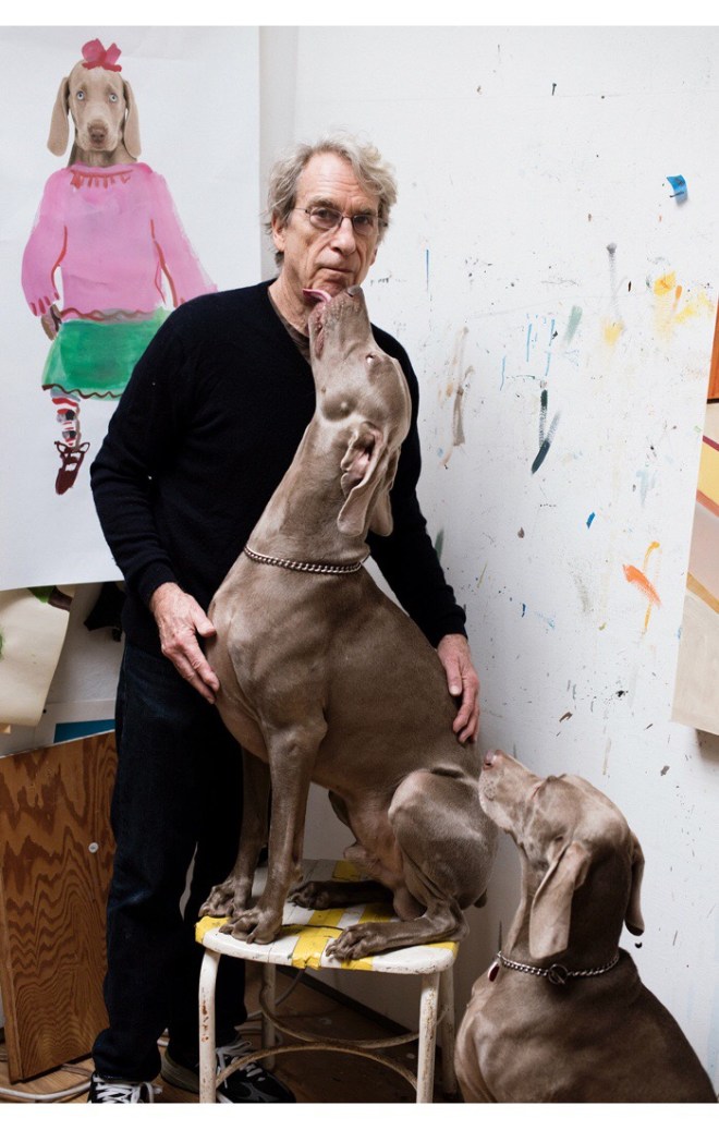 William Wegman, Artist, and his Weimaraner dogs, Flo and Topper, photographed by Shawn Bracknell for The New York Times, March 2016