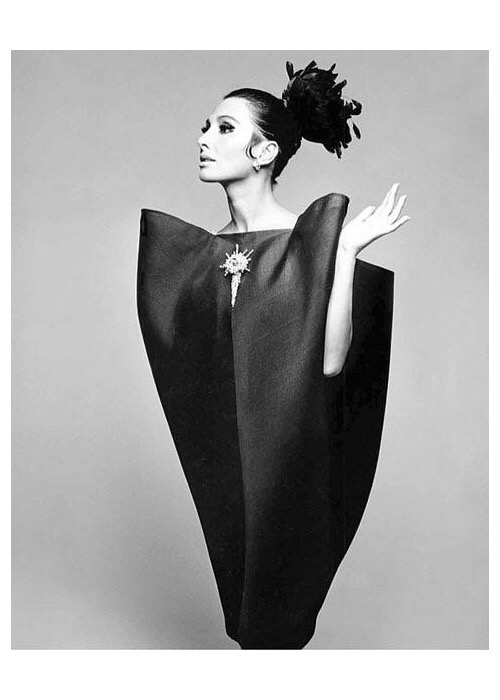 Alberta Tiburzi in 'envelope' dress by Cristóbal Balenciaga, 1967. Photograph by Hiro Wakabayashi for Harper's Bazaar. © Hiro 1967