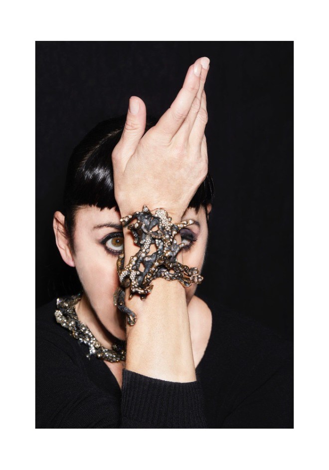 Michele Oka Doner, Nekton, 2016 and Plankton, 2017 Photograph by Gorka Postigo, modelled by Rossy de Palma. © Michele Oka Doner Courtesy the artist, Marlborough Gallery and Hauser & Wirth