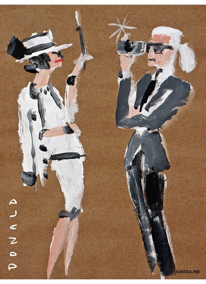 Coco Chanel & Karl Lagerfeld. Artwork by Donald Robertson. From Donald: The Book, published by Assouline