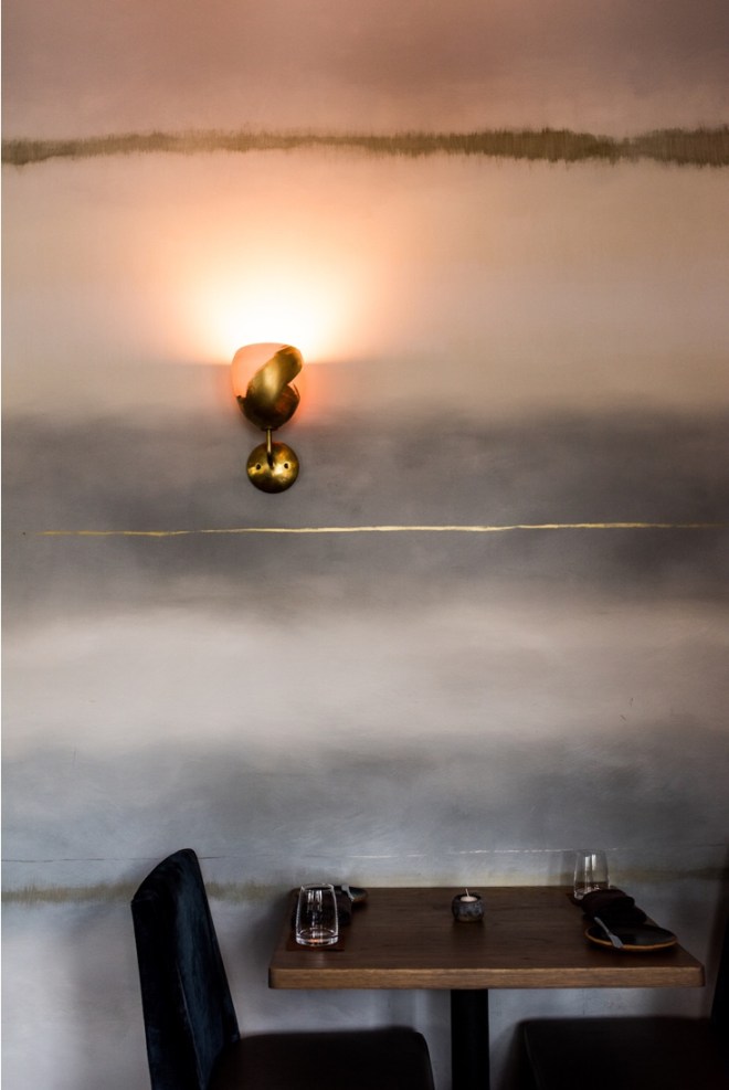Nightbird Restaurant, SAN Francisco: ‘Fog’ Wall design by Caroline Lizarraga
