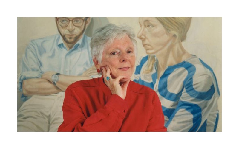 Linda Nochlin in front of Philip Pearlstein's Portrait of Linda Nochlin and Richard. Images may be subject to copyright.