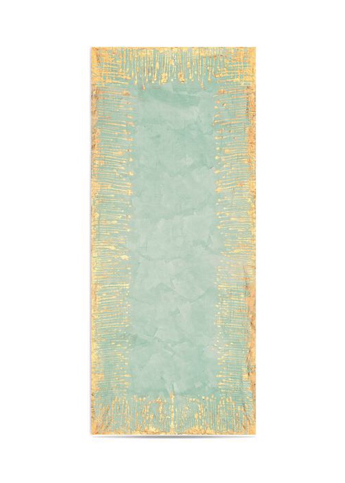 Summerill & Bishop Ink Linen Tablecloth in Light Green with Gold Drips
