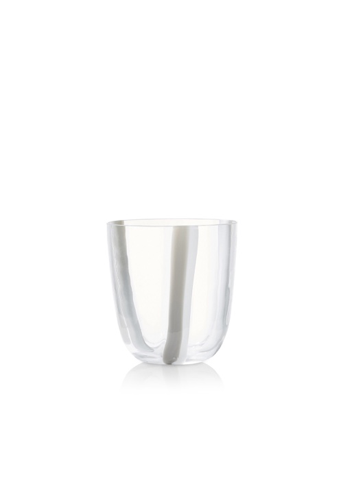 Summerill & Bishop Set of Eight Handblown Stripe Glass Tumblers in Grey & White