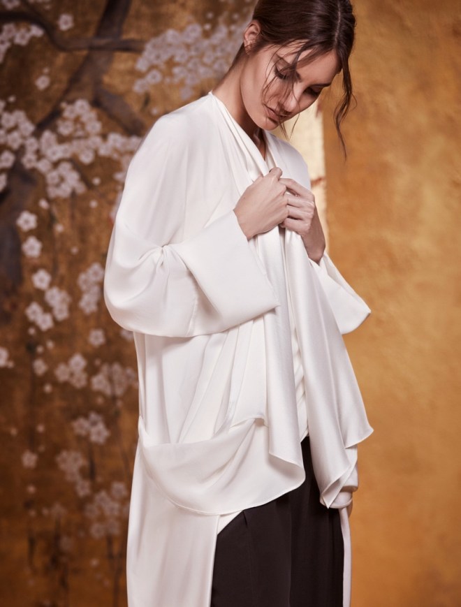 Urban Zen Orient Express Resort Collection: Silk Draped Coat and Top