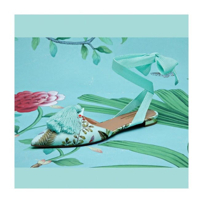 Aquazzura For De Gournay: De Gournay Love Tassel Flat